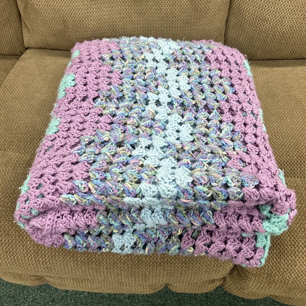 Grannycore Large Crochet Afghan Multi Colored Blanket/Bedspread/Throw 72”X 81”