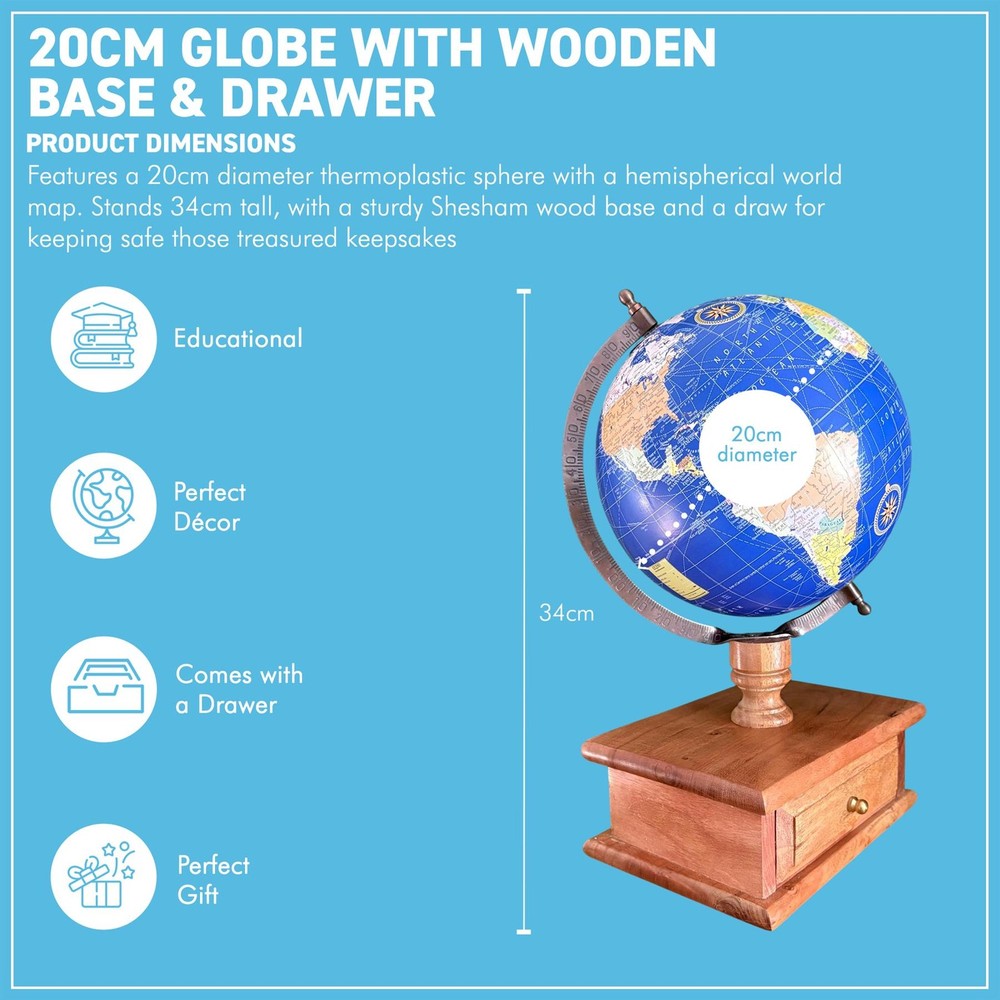 Globe with Wooden Base & Drawer