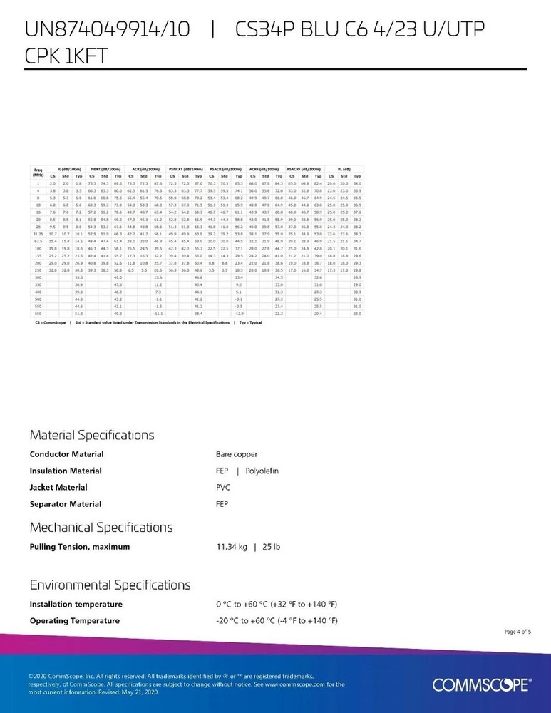 Commscope CS34P 23/4P Cat6 F/UTP WebTrak Plenum Shield Network Cable Blue /100ft