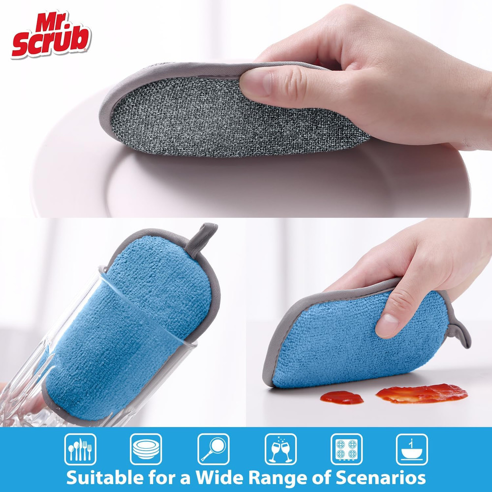 Non Scratch Kitchen Dish Sponges Microfiber Scrubbers 2 Sided 6 Pack