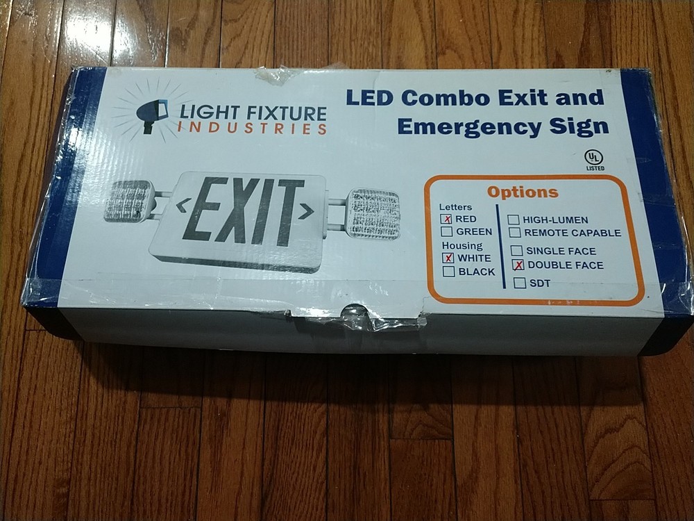 LFI Lights  White With Red LED Exit Sign Emergency Light  Double Faced