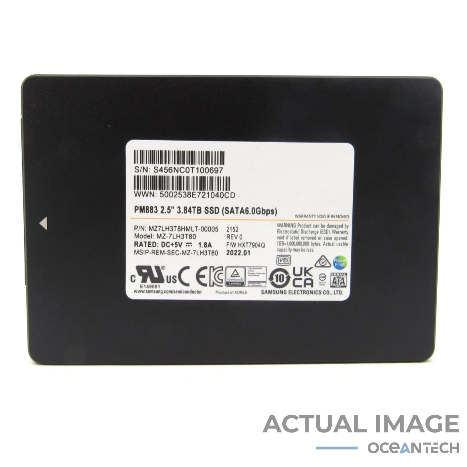 MZ-7LH3T80 Samsung PM883 Series 3.84TB 2.5" SATA 6Gb/s SSD MZ7LH3T8HMLT Grade A