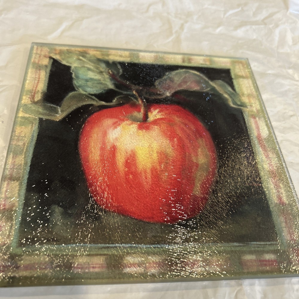 Tempered Glass Apple Design Trivet-7” Square