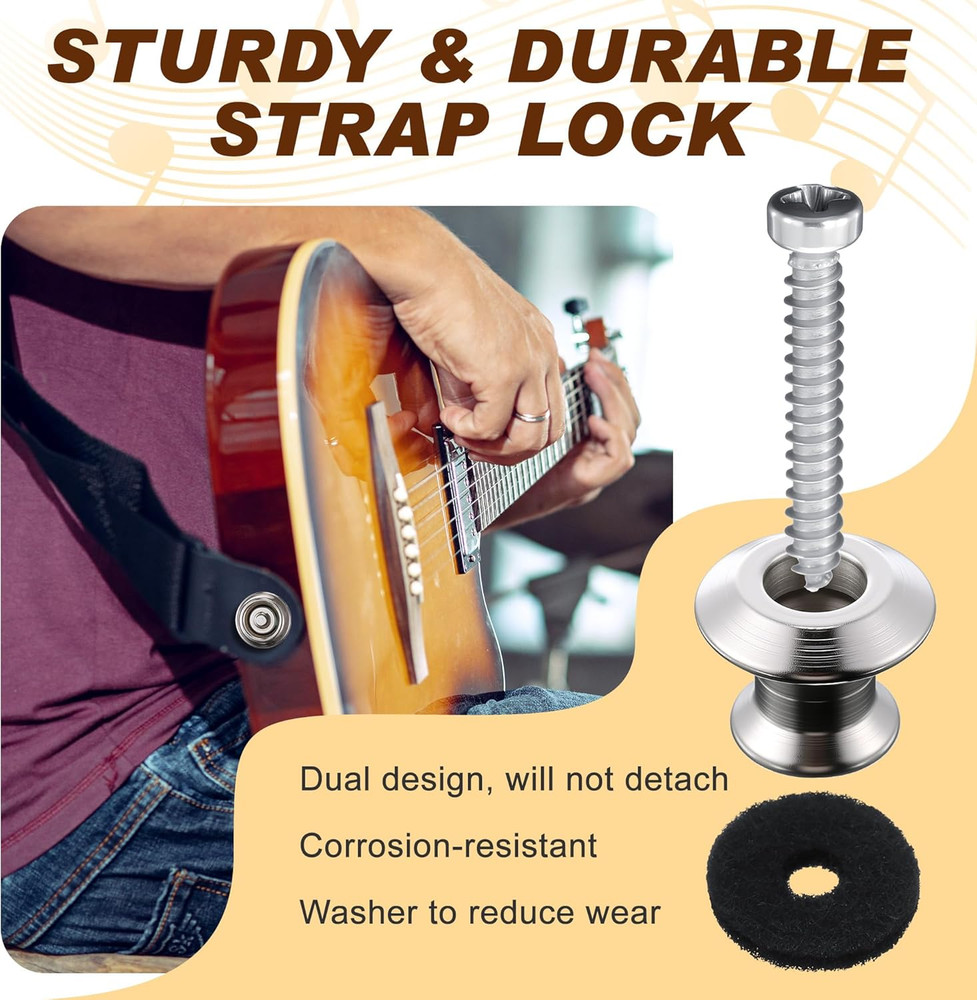 4 Set Guitar Strap Button Compatible with Dunlop Straplok Dual Design Strap Loc