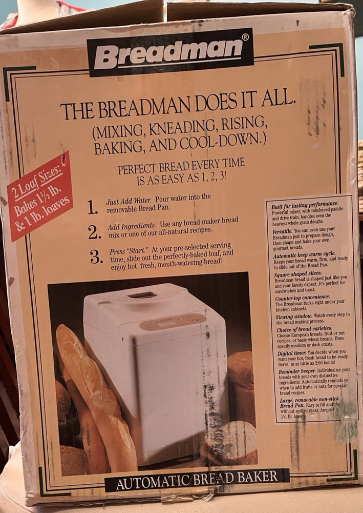 Breadman Automatic Bread Maker Model TR441 New In Box With Manual 2 Loaf Sizes