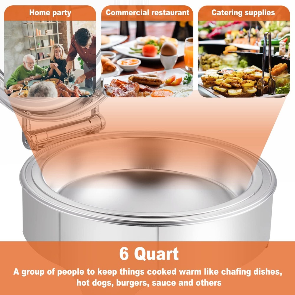 Electric Round Chafing Dish Buffet Set 6 Quart Temp. Adjustable Chaffing Serv...