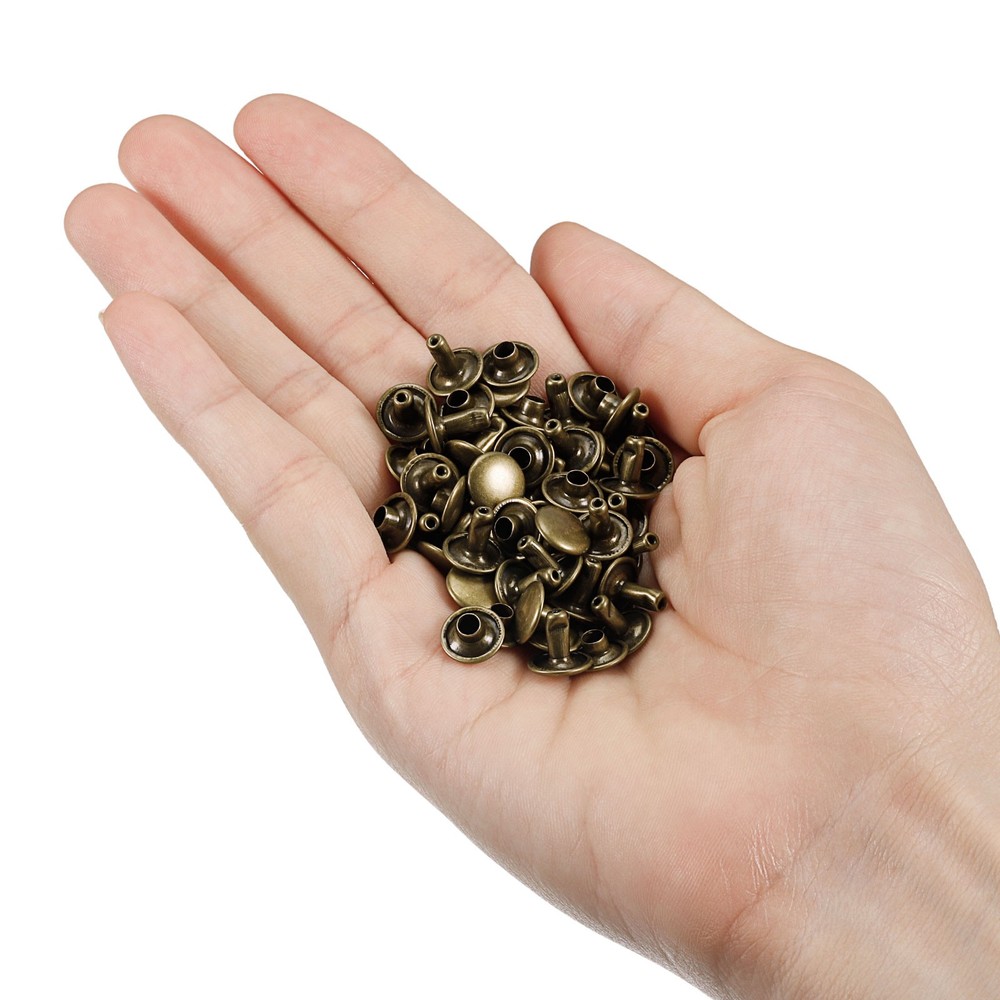 100 Set Leather Rivets 9mm Double Cap Rivets 8mm Height Studs Bronze