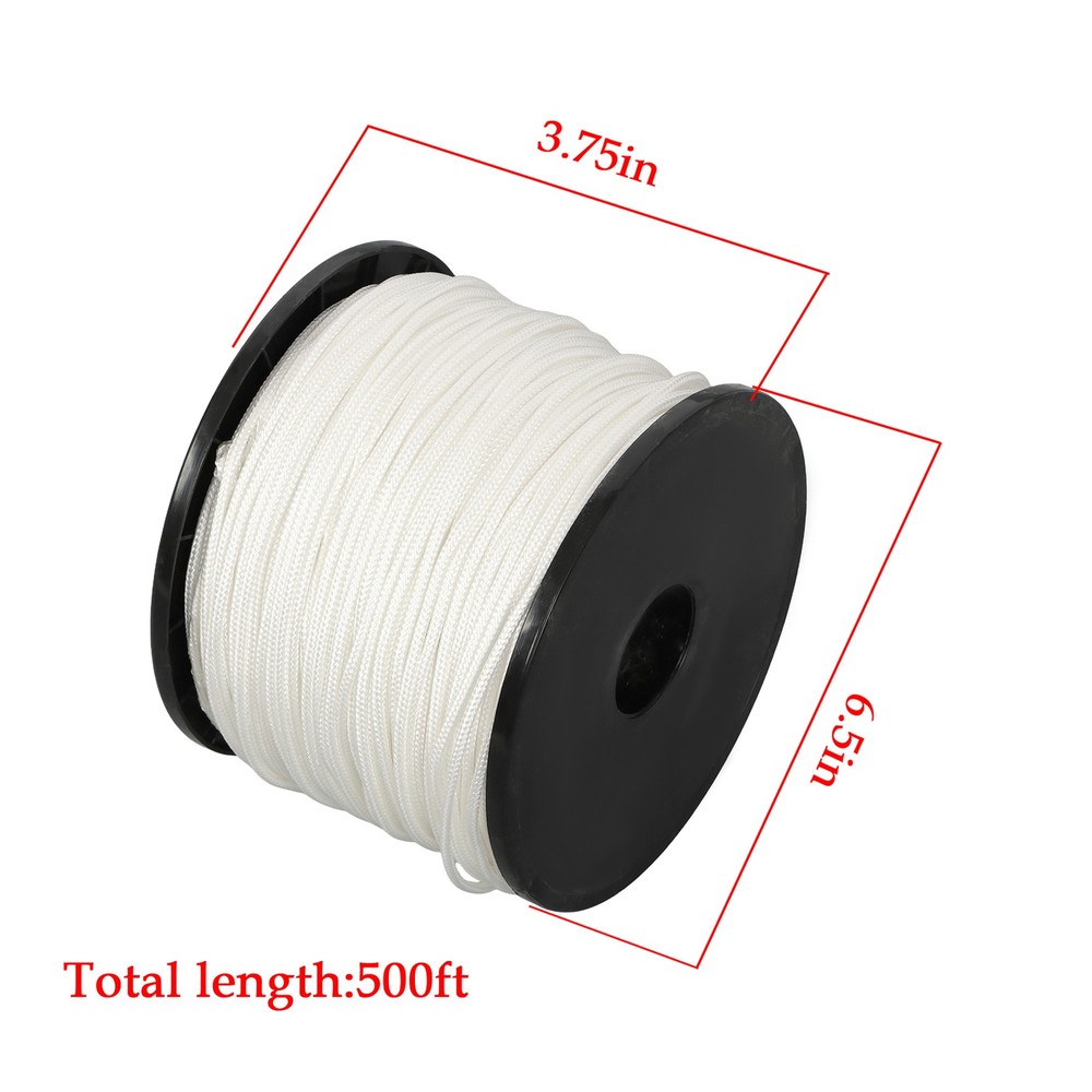 1/8 in White Dacron Polyester Cord - 500 Foot Spool Industrial Solid Braid Rope