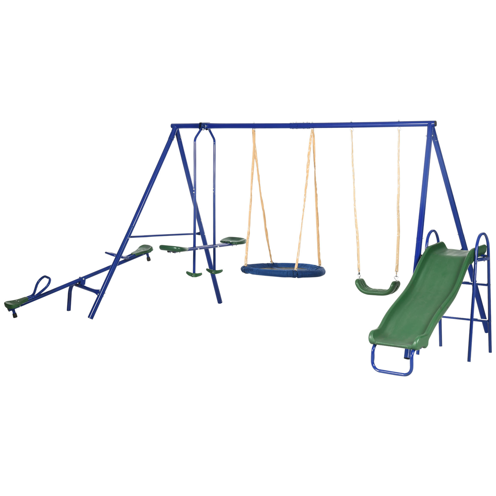 Outsunny Metal Swing Set for Kids with Double Swings Slide Seesaw Glider