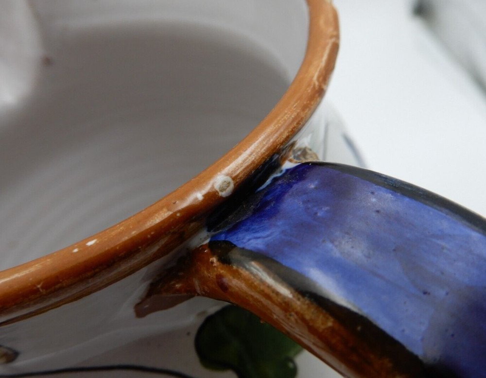 ITALIAN HANDMADE HAND-PAINTED LEAF & NUTS PATTERN CERAMIC JUG OR PITCHER