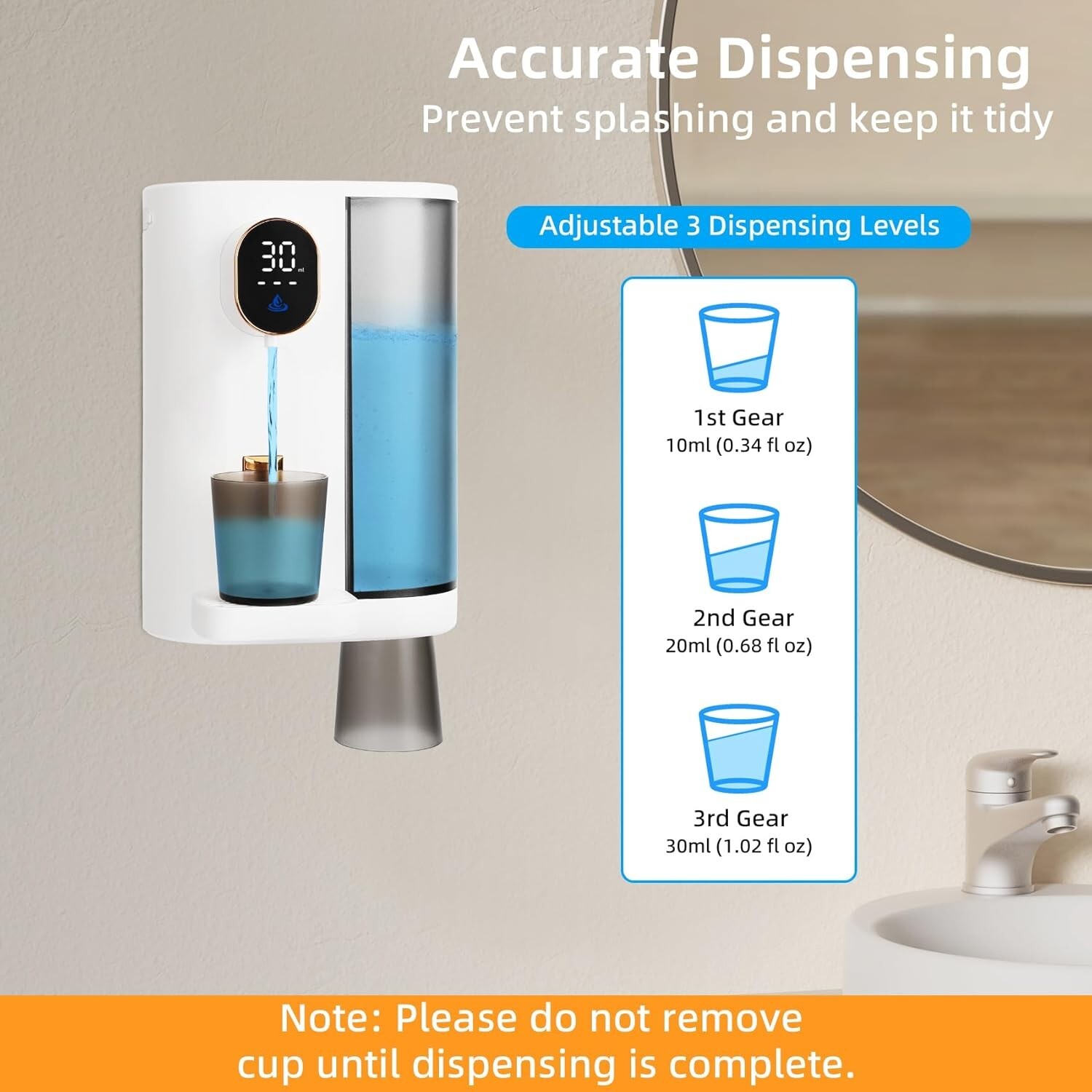 Automatic Mouthwash Dispenser Touch-Control Levels Wall Mounted Rechargeable