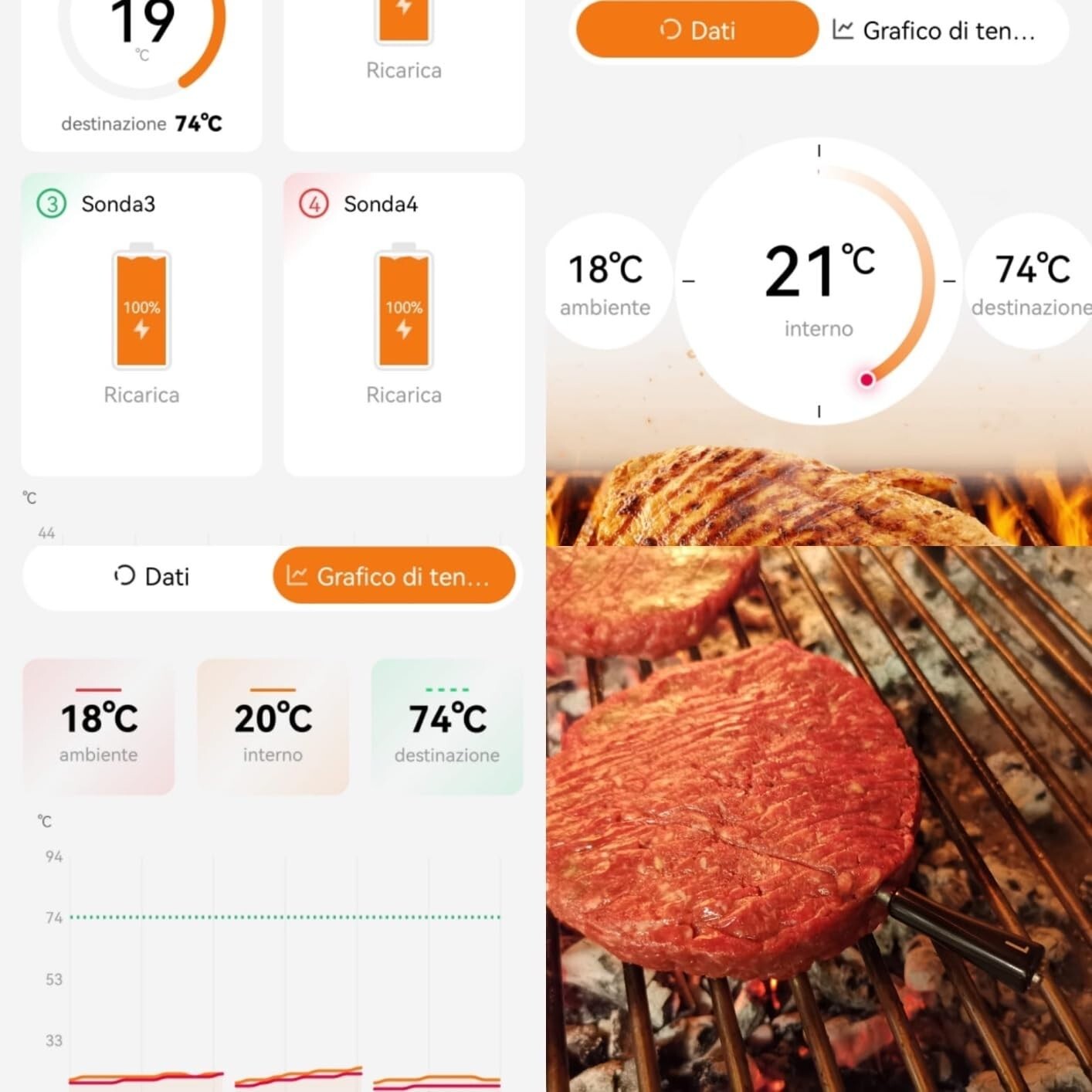 4-Probe Wireless Meat Thermometer Three-Mode WiFi Bluetooth Pre-alarm/Timer BBQ