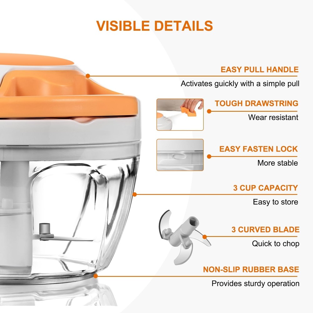 Manual Food Processor Vegetable Chopper, Portable Hand Pull String Garlic Min...