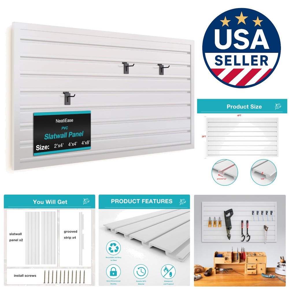 Durable PVC Slatwall Panel - Versatile Wall Mounted Storage Solution, 2x4ft