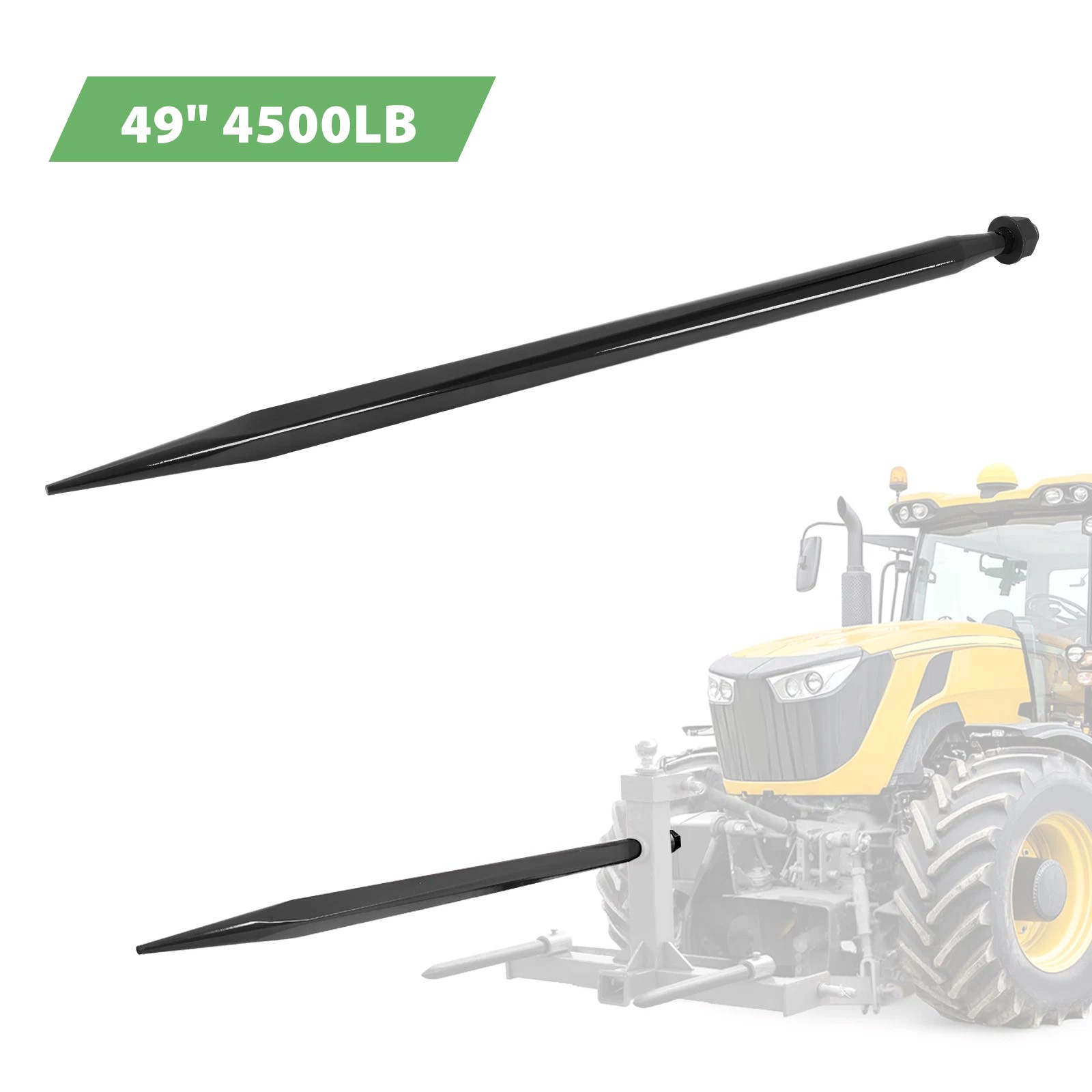 49" Hay Bale Spear 4500LBS Cap Quick Attachments For Tractor Spike Fork Tine