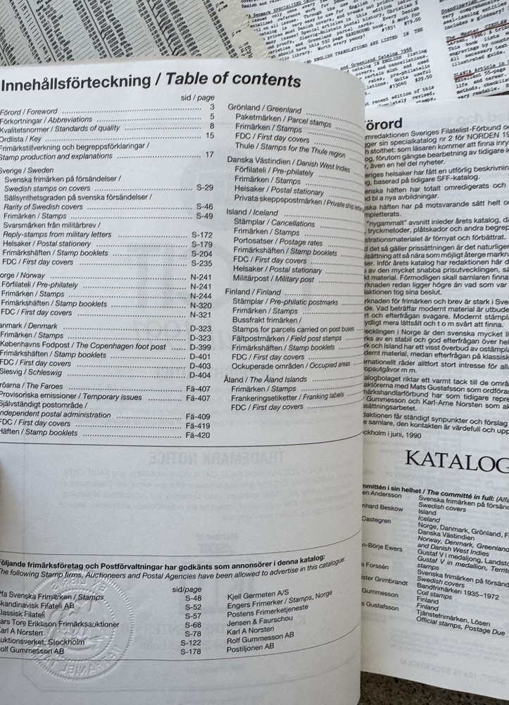 FACIT Norden 1988 Facit Special 1991 Stamp Catalog Lot Tarn Signed