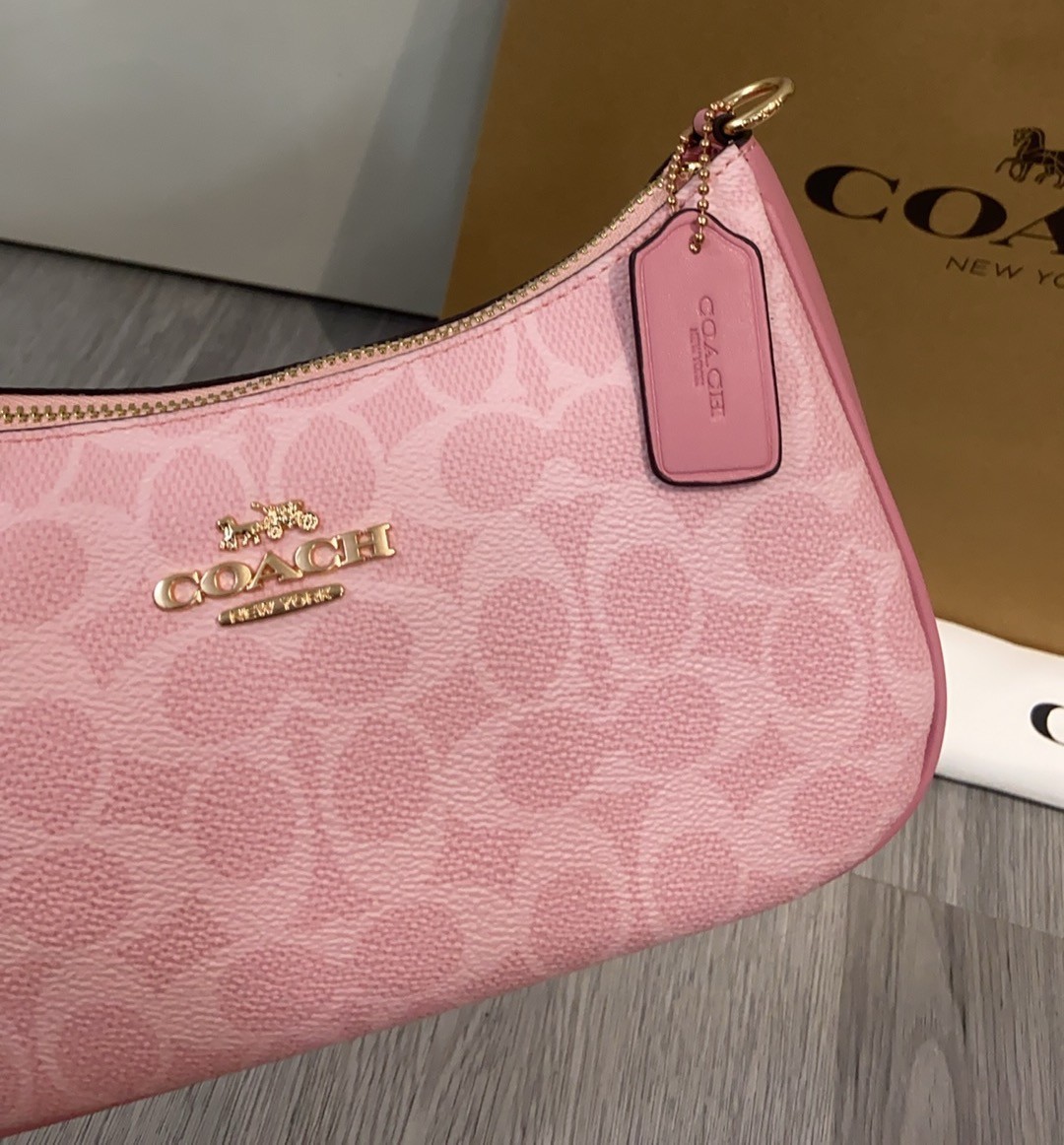 Teri Shoulder Bag In Signature Canvas CV933 Dusty Pink L:9.5xH:6.0xW: 3.0"