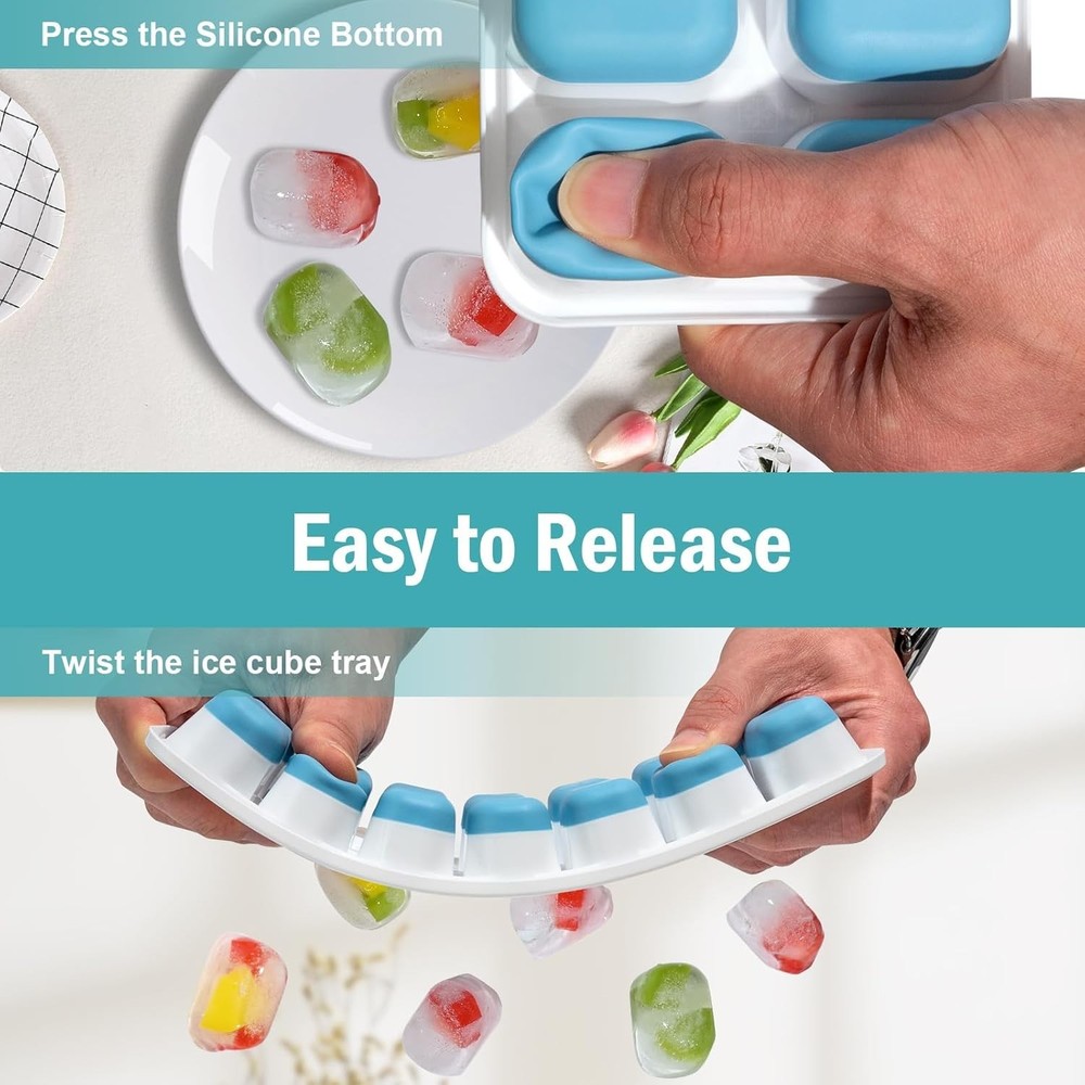 42 Ice Cubes Capacity - Stackable Easy-Release Silicone Ice Trays with Lids