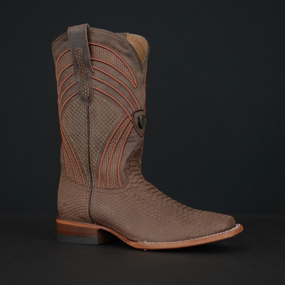 Men's Rodeo Python Print Western Boots by Rancho Botas with Square Toe