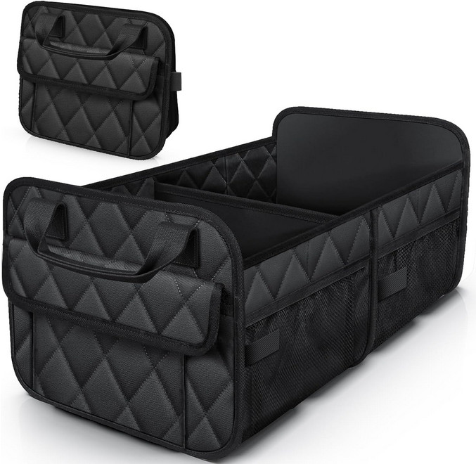 Car Trunk Organizer Foldable SUV Storage Bin 2 Compartments Black