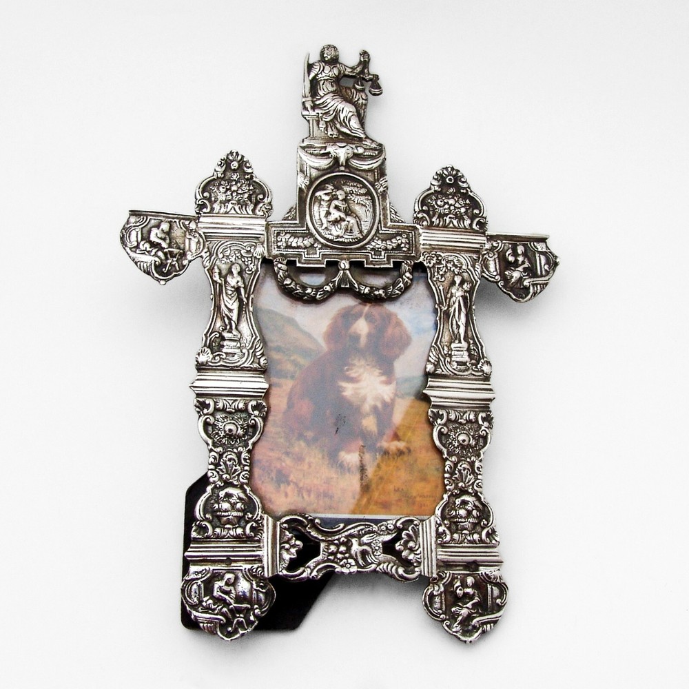 Ornate Figural Picture Frame Dutch Silver