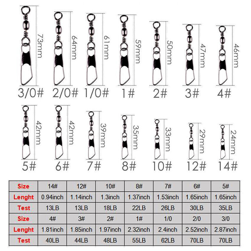 50/100PCS Fishing Barrel Swivel with Interlock Snap Fishing Swivel Size 14#-3/0