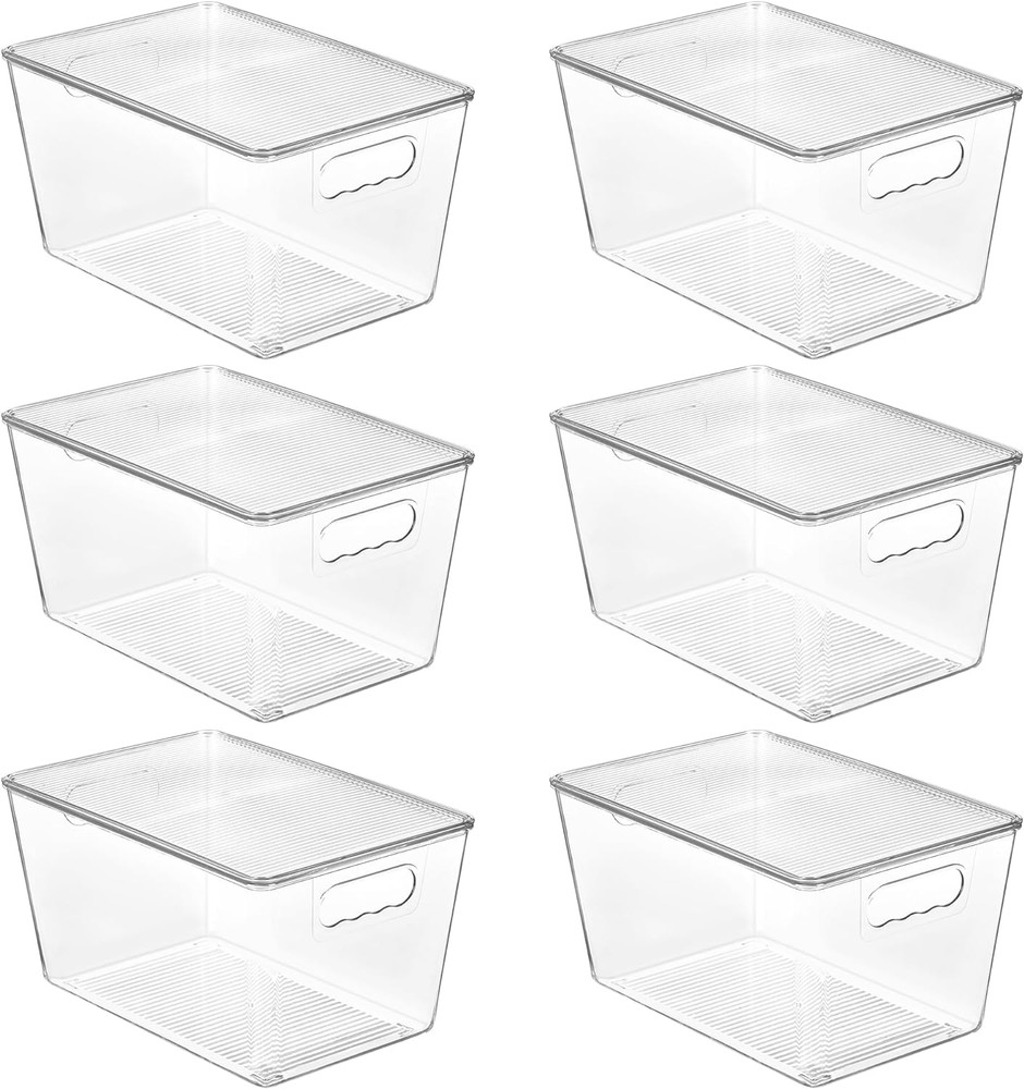 6-Pack Clear Stackable Storage Bins w Lids Large Plastic Organizer