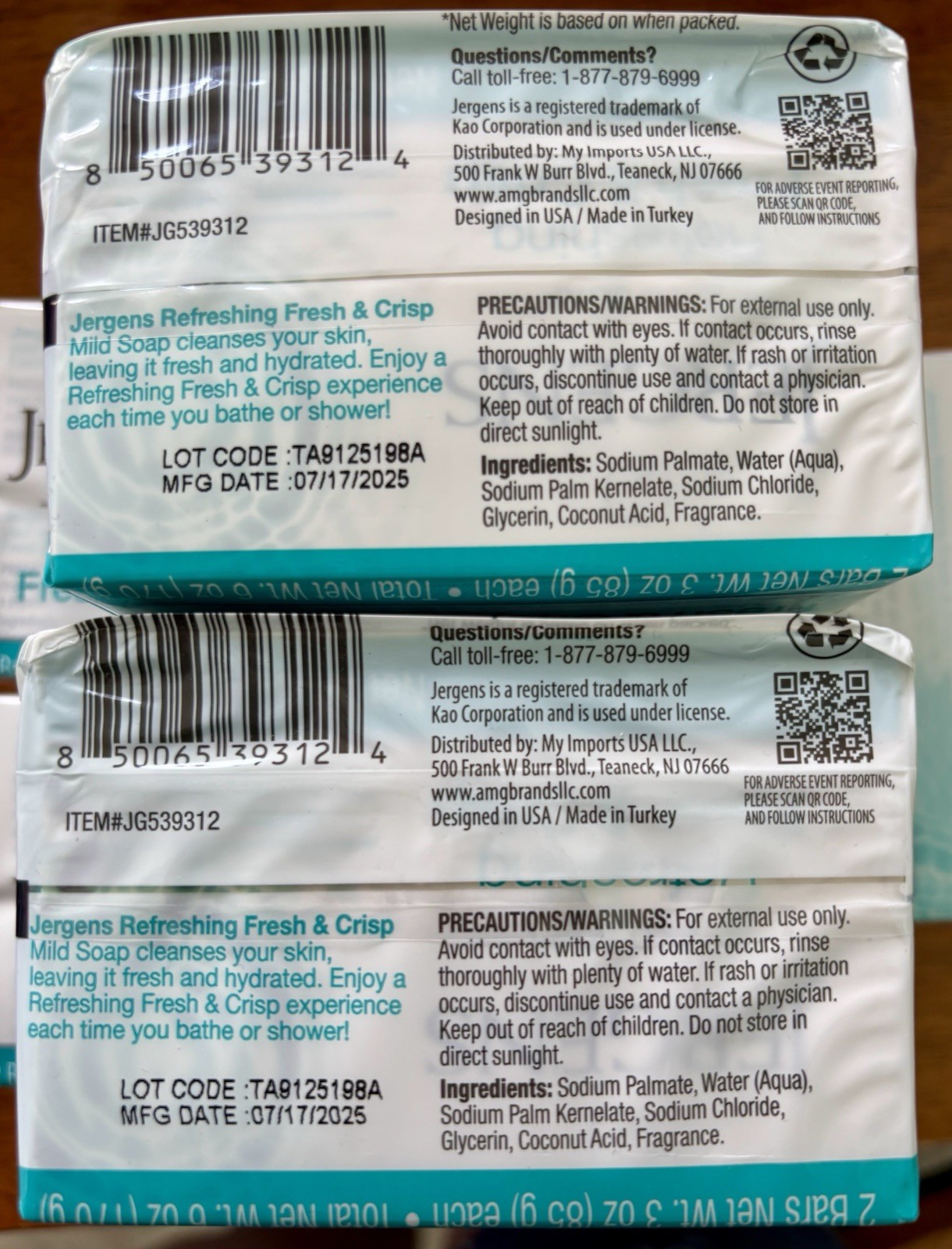 Lot of 5 (2) Packs of Jergens Mild Soap, Refreshing FRESH & CRISP. Total 10 Bars