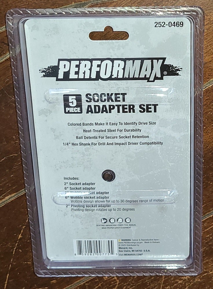 PERFORMAX 1/2" Drive 5pc Socket Adapter Set w/Quick Change Shank #252-0469