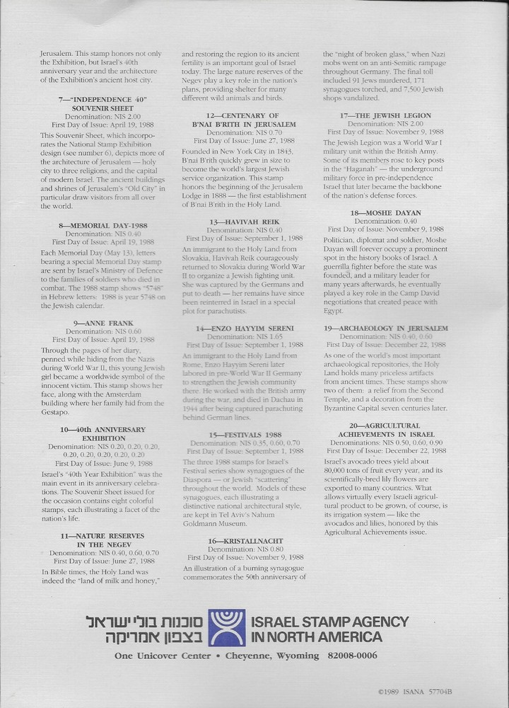 Israel 1988 Complete MINT Year Set SC # 979-1006 with the Beautiful Folder