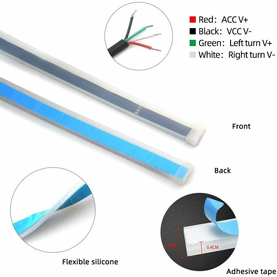 2X 60CM Remote Control RGB LED Strip Daytime Running Light Headlight Universal