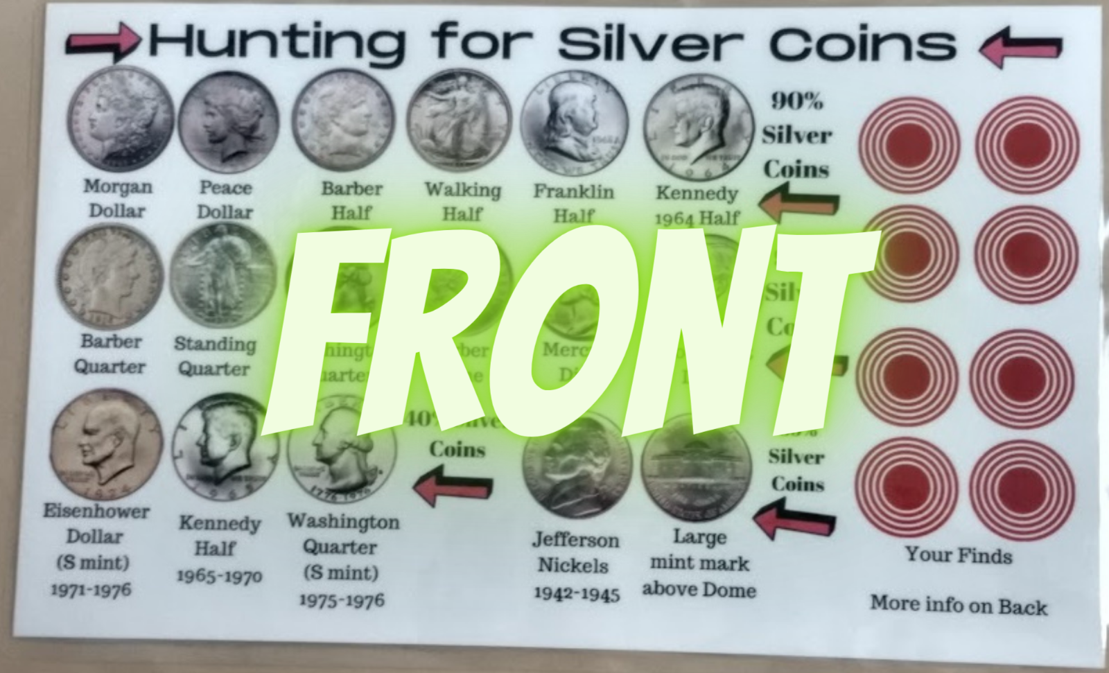 Hunting for Silver 9" x 14.5" Coin Roll Hunting - Sorting Mat / + Bonus Gift