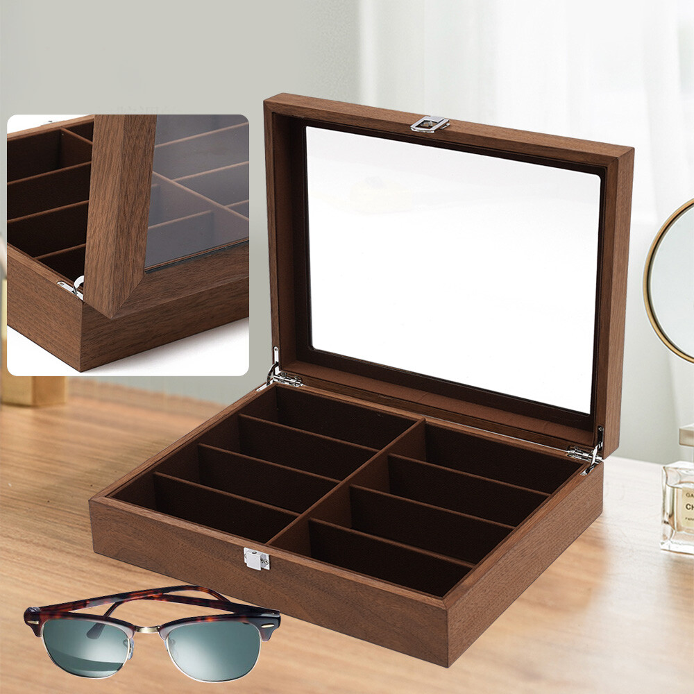 Eyeglass Box Sunglasses Display Box Glasses Case Storage 8-Bits Case Walnut Gift