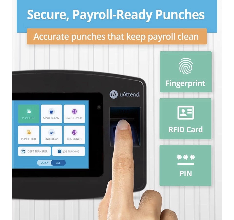 JP2000 Payroll Time Clock, Cloud Payroll Engine w/ Biometric & RFID, $100 Credit