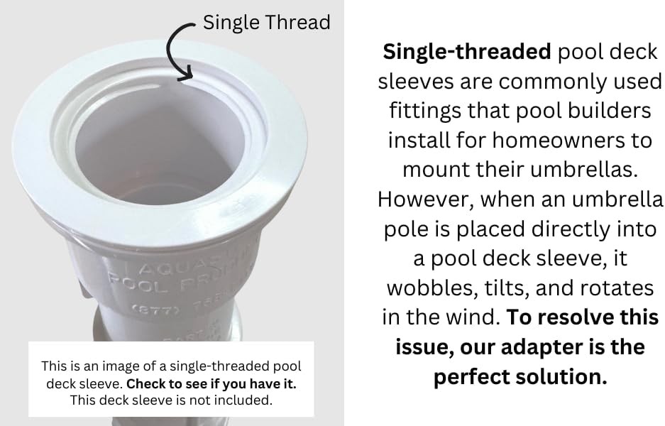 Umbrella Pole Stabilizer reducer threaded adapter insert for Baja Deck Pool Slee