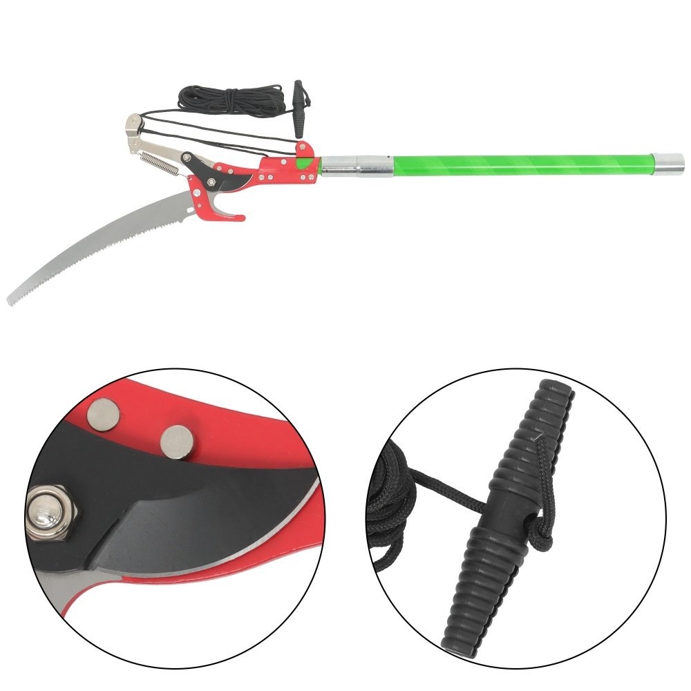 Tree Pole Pruner Manual Branches Trimmer Tree For Pruning Palms W/ Scissors 27FT