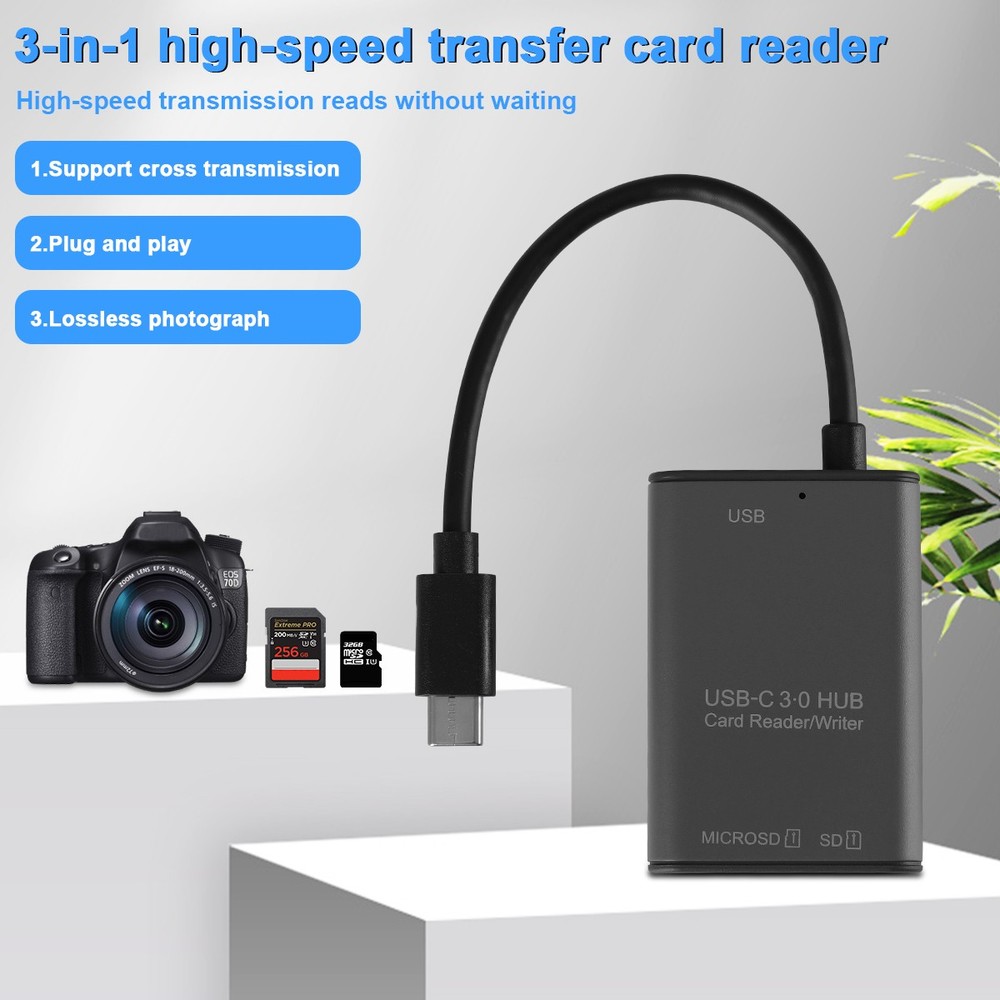 USB C to SD Card Reader 3-in-1 OTG Adapter USB 3.0 Micro SD Memory Card Reader