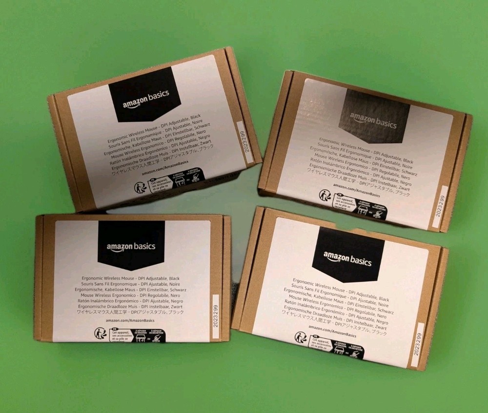 4pc OFFICE PACK  Amazon Basics Ergonomic Wireless Mouse – 2.4 GHz Optical –  NEW