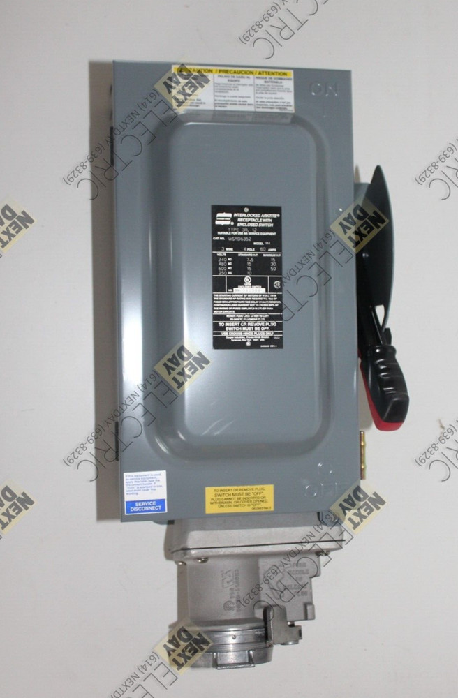 Crouse Hinds, WSRD6352, Interlocking Receptacle Enclosed Switch Disconnect 60a