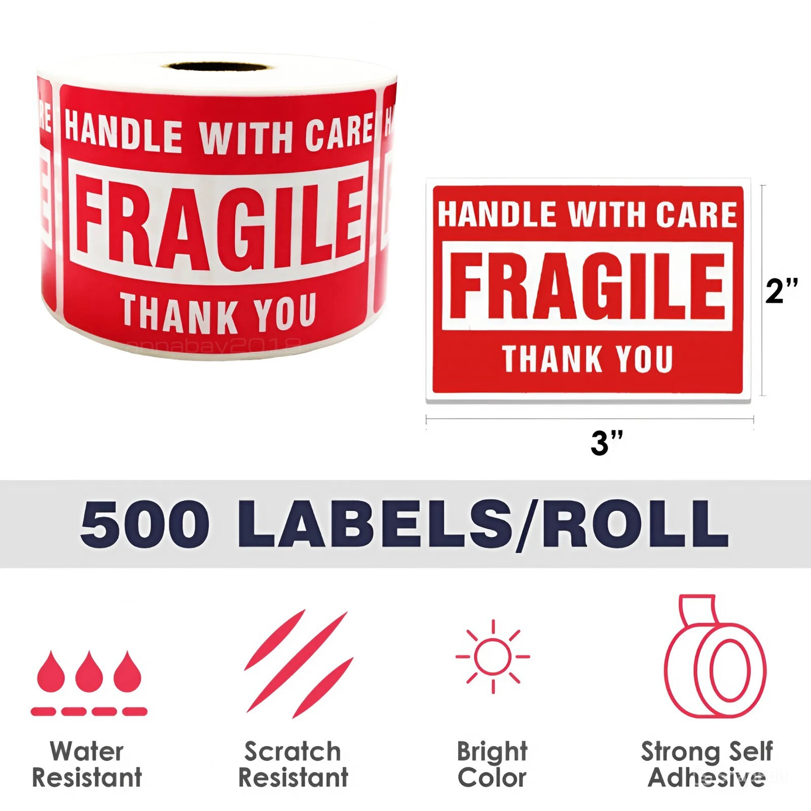 Fragile Stickers 1 Roll 500 2x3 Fragile Label Sticker Handle With Care Mailing