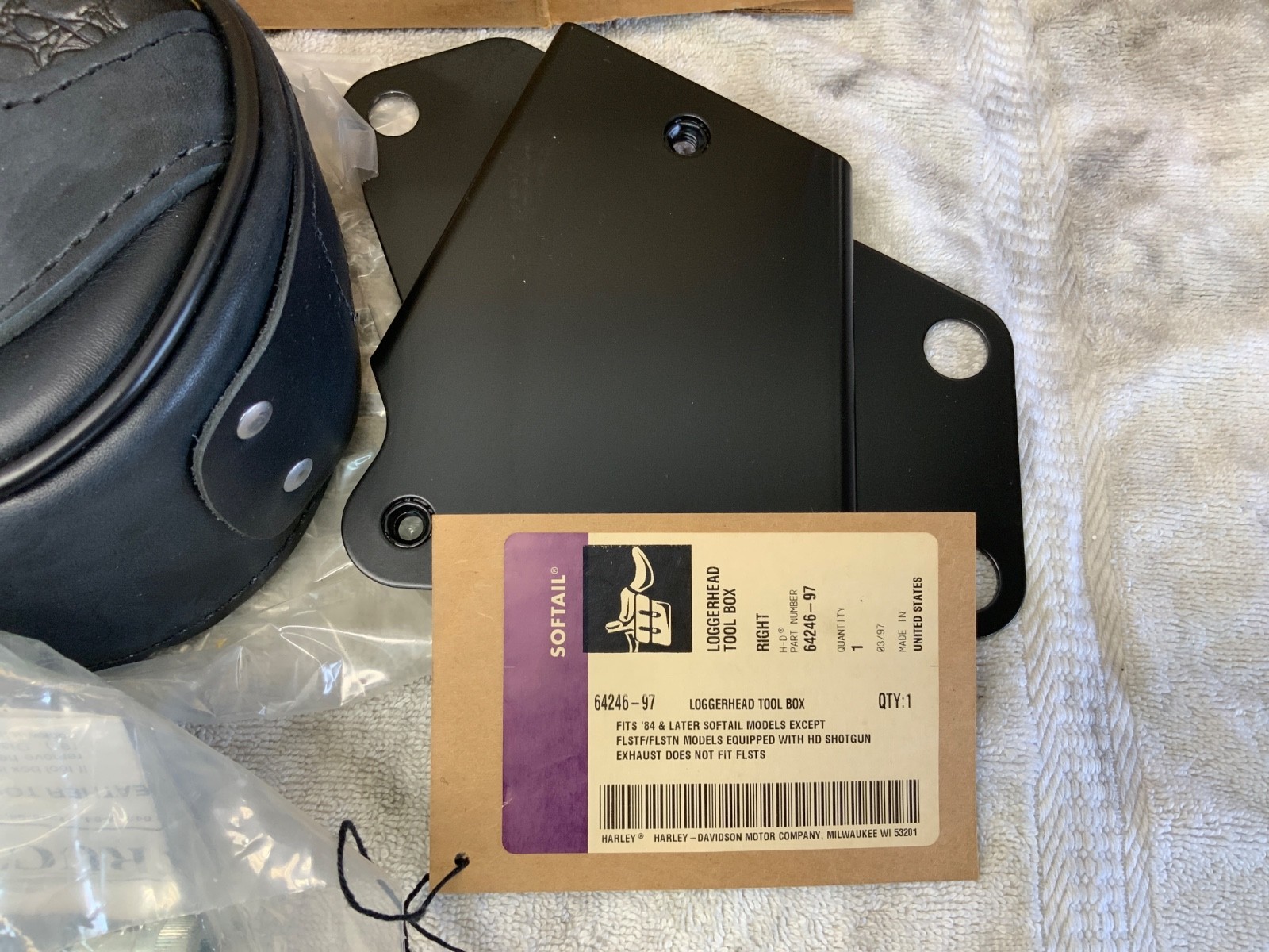 Harley OEM NEW Leather Loggerhead Right Toolbox w/bracket fits All Softail RARE