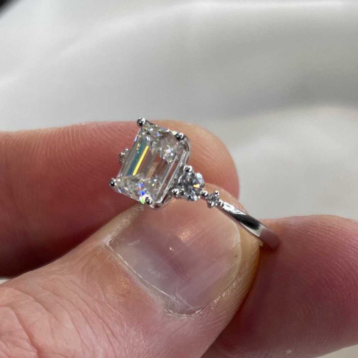 2 CT Emerald Cut Moissanite Wedding Bridal Ring Set Solid 14K White Gold For Her