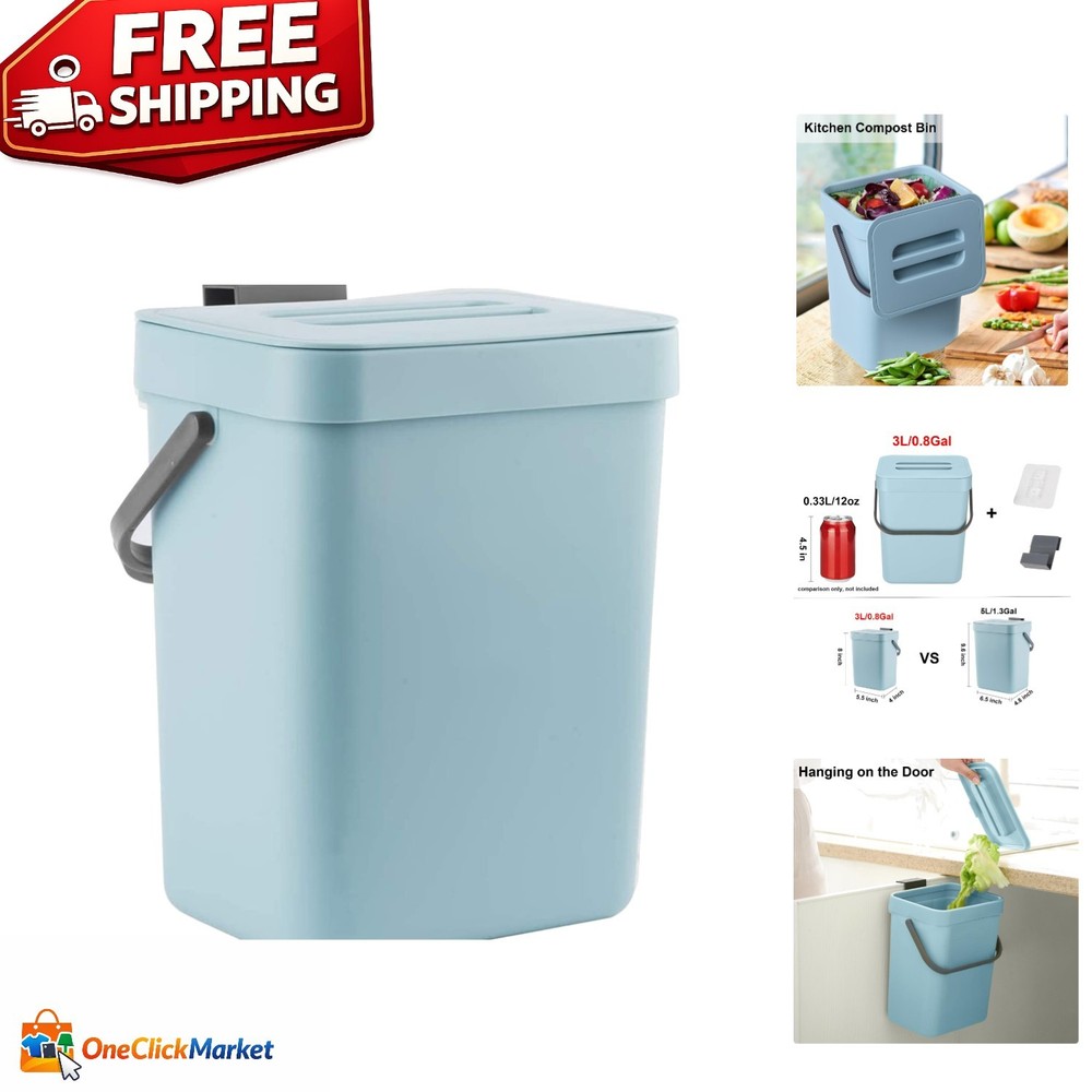 Hanging 3L Compost Bucket - Odorless & Compact Kitchen Waste Solution in Blue