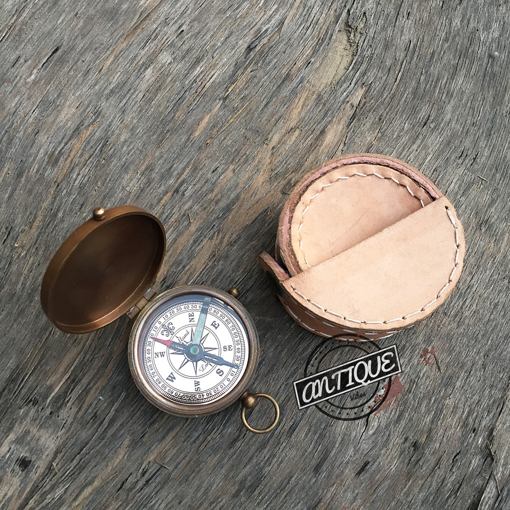 Vintage Mini Pocket Compass w/ Case handmade Working Compass with Quote.