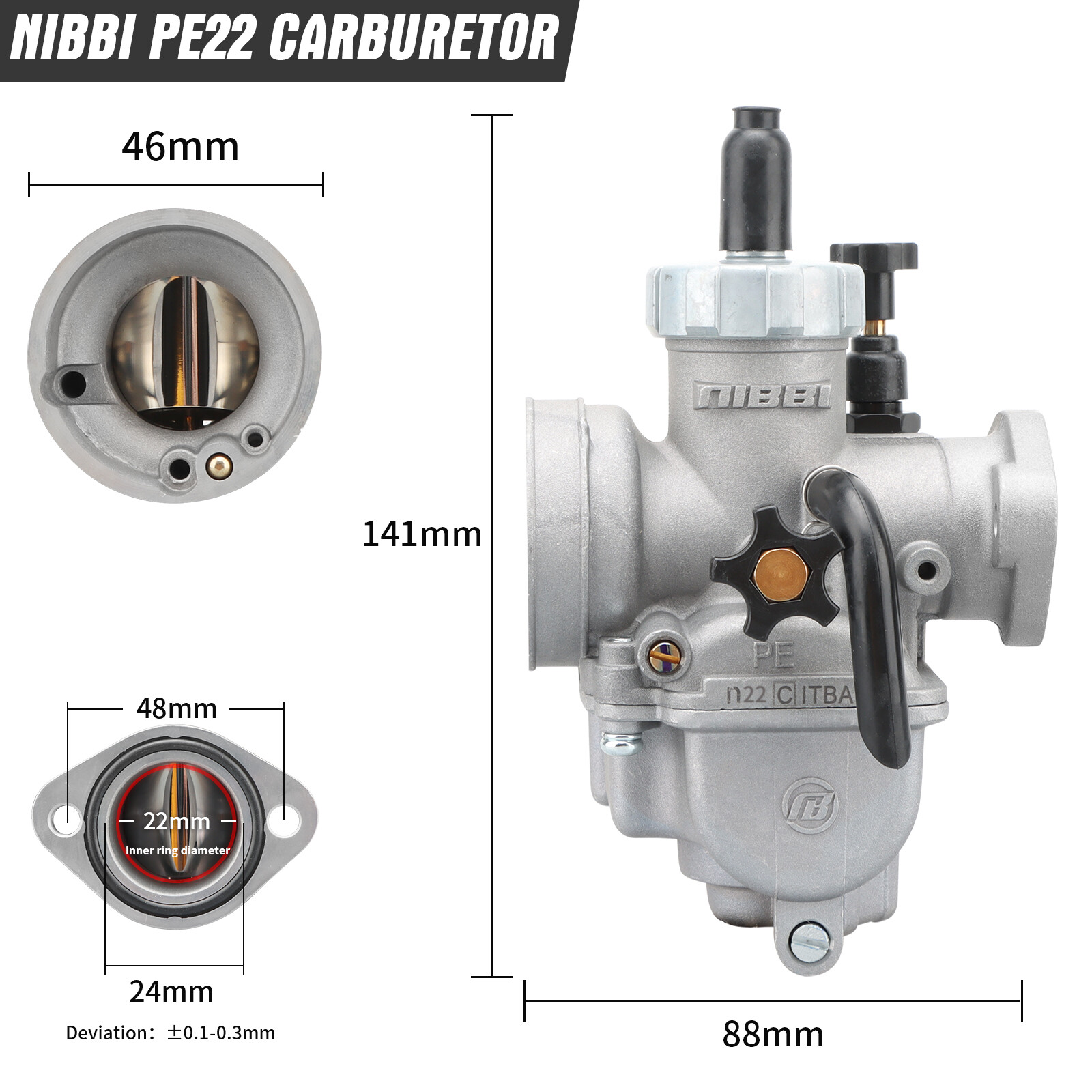 NIBBI PE22mm Flange Carburetor w/ Filter For 110cc 125cc 140cc Dirt Pit Bike SSR
