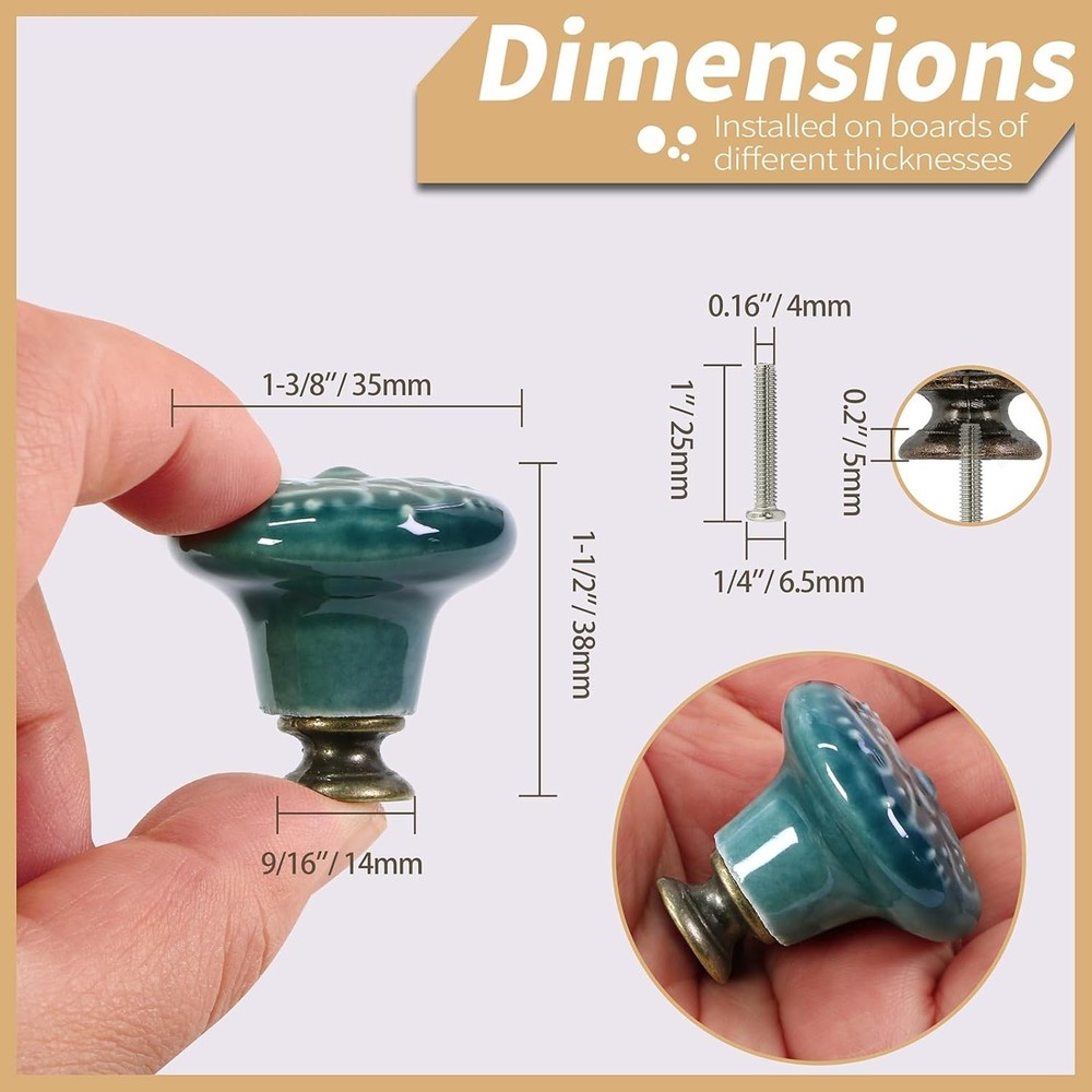 Green Ceramic Knobs 10 Pack - Vintage Cabinet Retro Dresser