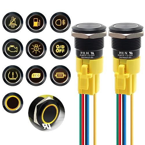 2PCS 19mm (3/4'') Latching Push Button Switch Individual symbol-Yellow-Latching
