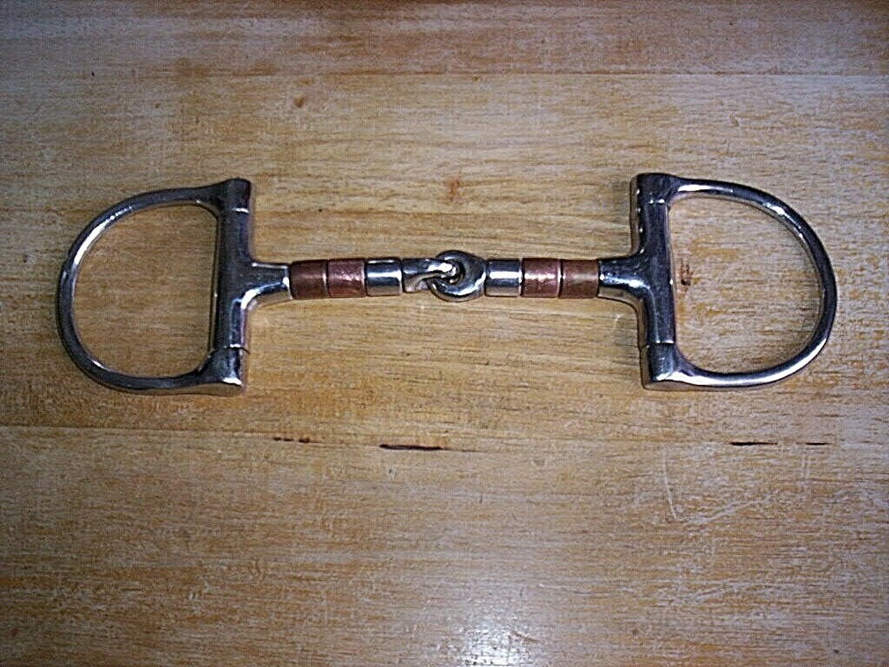 Used Stainless Dee Ring Snaffle Bit 5"  Mouth with Copper & Stainless Rollers