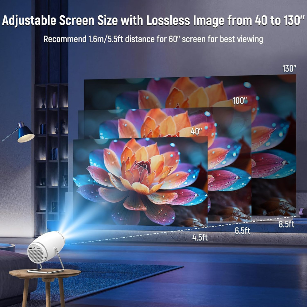 Mini Projector, Projector with Wifi and Bluetooth, 4K 1080P Support Portable Pro