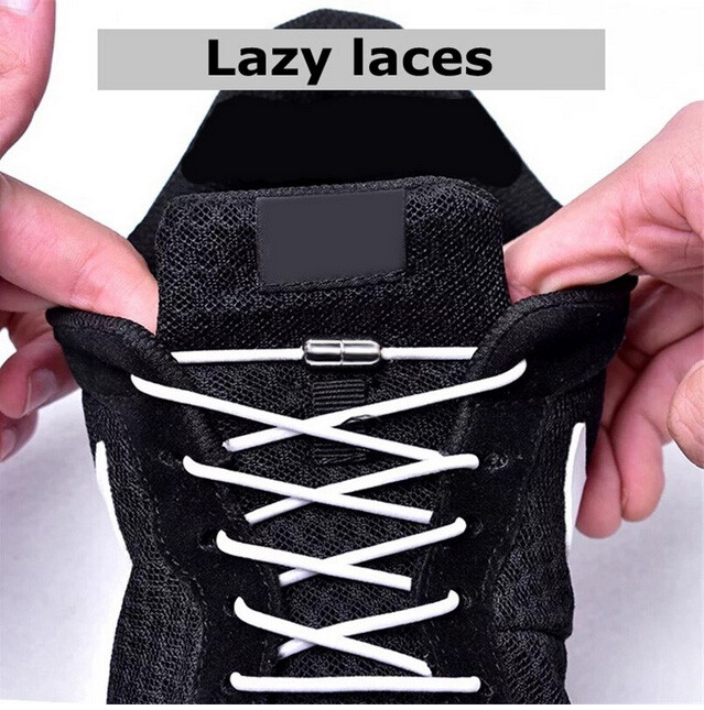 1Pair Shoelaces Elastic Screw Locking Shoe String No Tie WHITE Colour